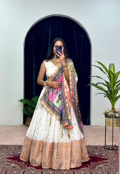 Garba Style Wear White Color Faux Georgette With Heavy Embroidery Work Navratri Lehenga Choli