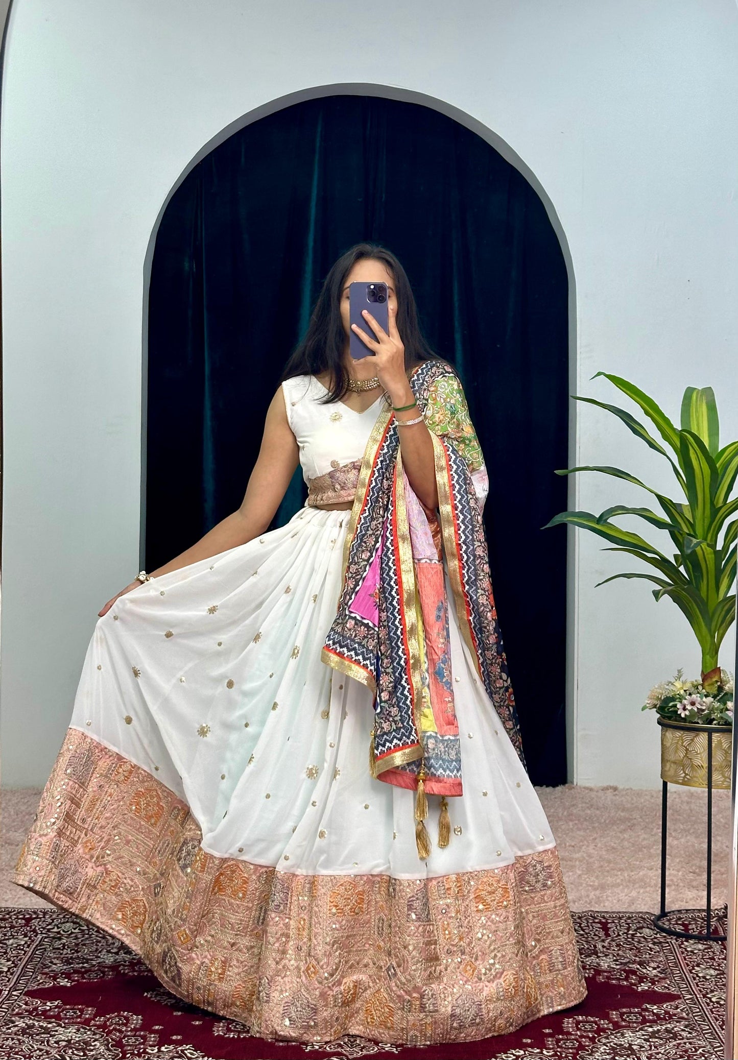 Garba Style Wear White Color Faux Georgette With Heavy Embroidery Work Navratri Lehenga Choli