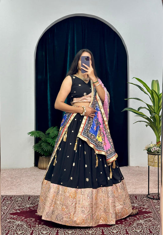 Garba Style Wear Black Color Faux Georgette With Heavy Embroidery Work Navratri Lehenga Choli