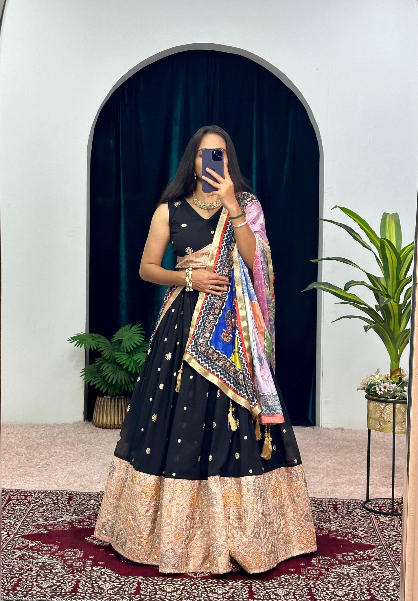 Garba Style Wear Black Color Faux Georgette With Heavy Embroidery Work Navratri Lehenga Choli