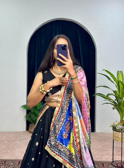 Garba Style Wear Black Color Faux Georgette With Heavy Embroidery Work Navratri Lehenga Choli