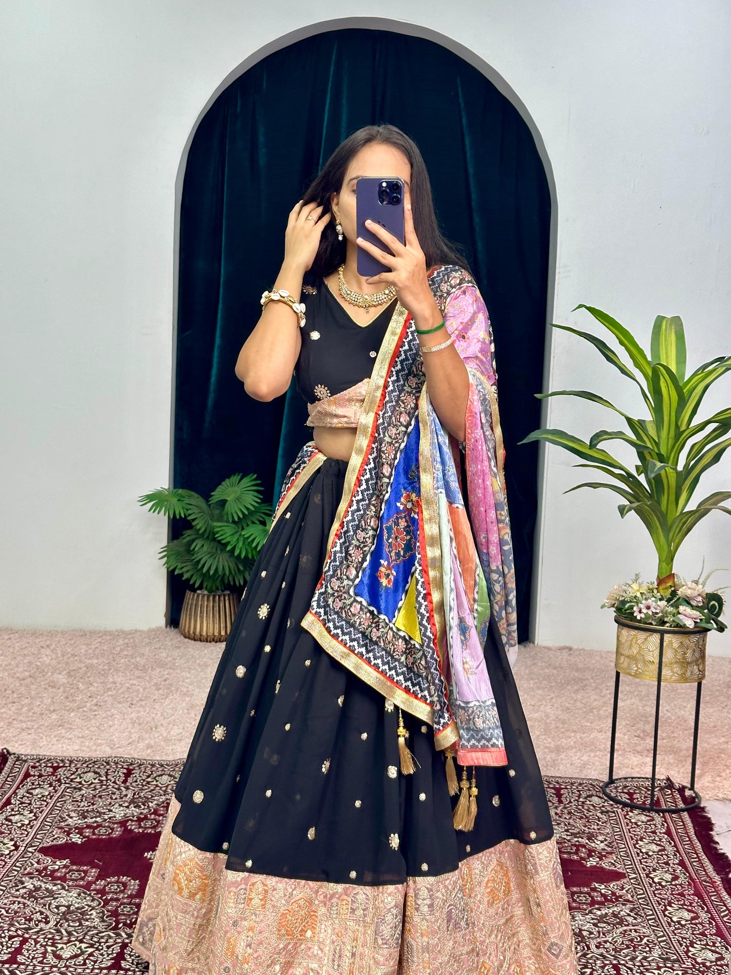 Garba Style Wear Black Color Faux Georgette With Heavy Embroidery Work Navratri Lehenga Choli
