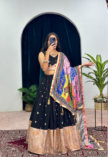 Garba Style Wear Black Color Faux Georgette With Heavy Embroidery Work Navratri Lehenga Choli