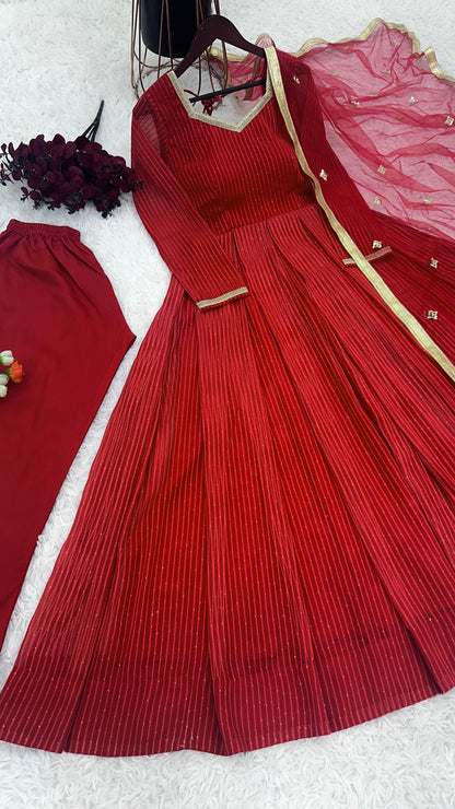 Wedding Wear Pink Color Georgette With Embroidery Work With Fancy Full Sleeve Anarkali Suit