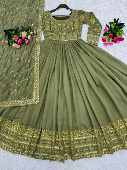 Beautiful Pista Green Color Heavy Vichitra Shimmer Silk With Embroidery Sequence Work Lehenga Choli