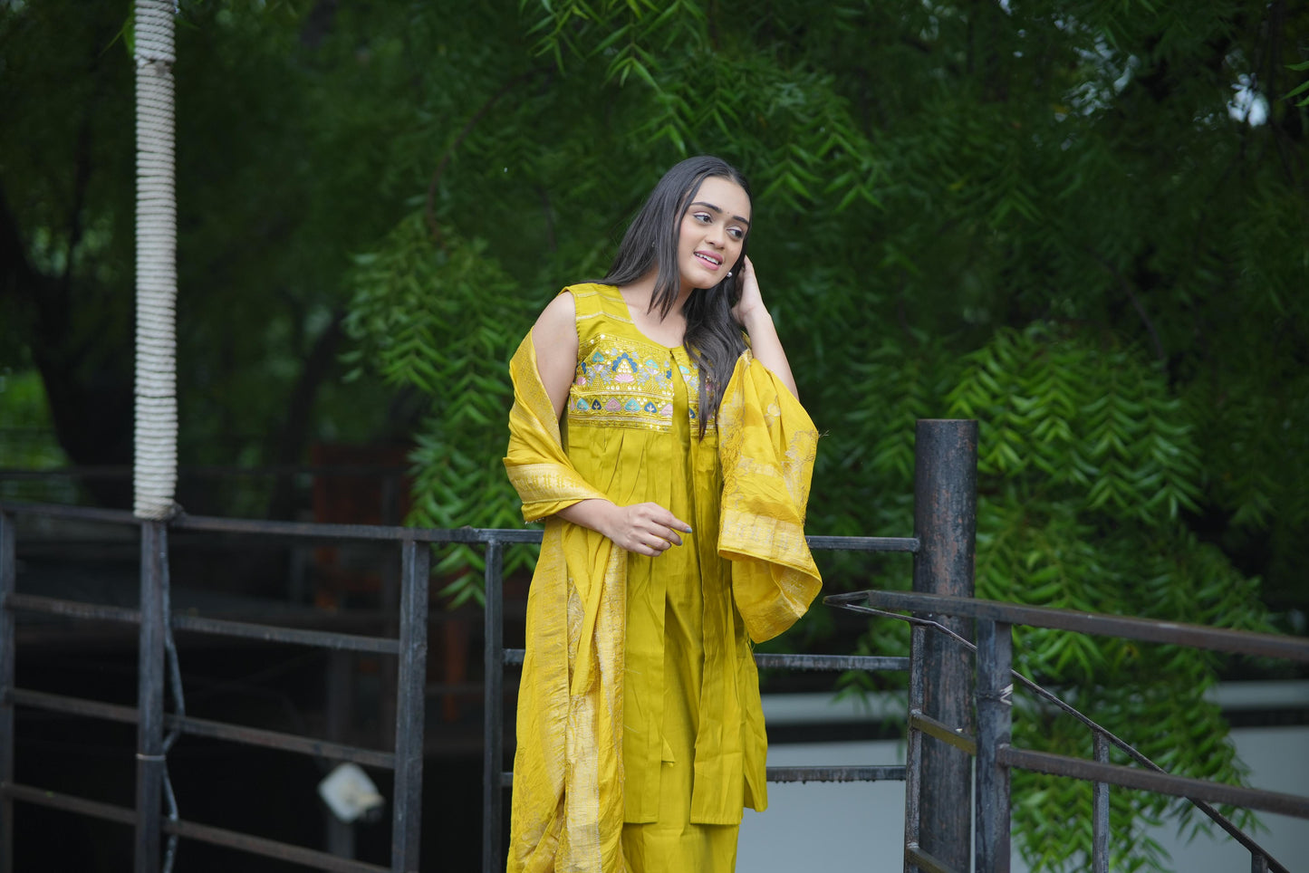 Designer Yellow Clor Modal Silk Kurti With Attach Koti With Pent