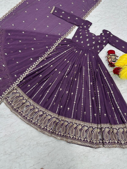 Festive Wear Purple Color Foux Georgette Heavy Embroidery 7mm Sequence Work Anarkali Gown