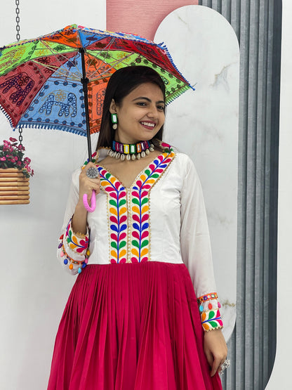 Designer Gamthi Work With Multi Gota Patti Pink Color Navratri Gown