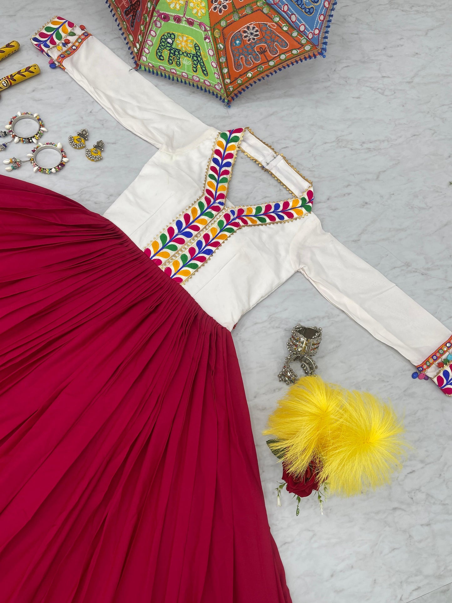 Designer Gamthi Work With Multi Gota Patti Pink Color Navratri Gown
