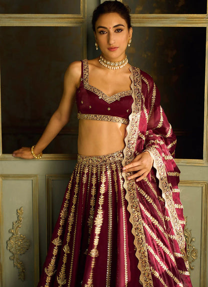 Bridal Wear Maroon Color Heavy Kasturi Silk With Sequins And Dori Zari Work Designer Wedding Lehenga Choli