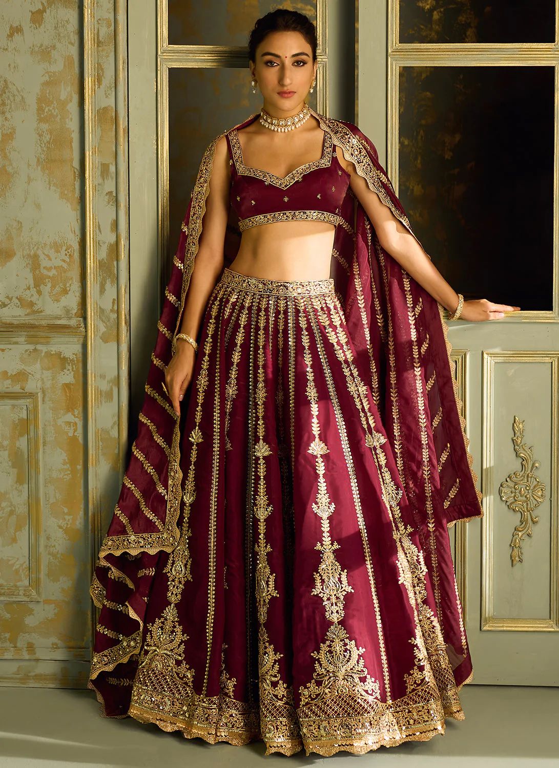 Bridal Wear Maroon Color Heavy Kasturi Silk With Sequins And Dori Zari Work Designer Wedding Lehenga Choli
