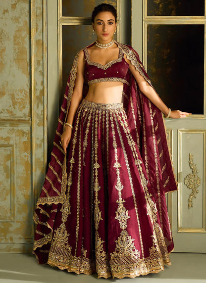 Bridal Wear Maroon Color Heavy Kasturi Silk With Sequins And Dori Zari Work Designer Wedding Lehenga Choli