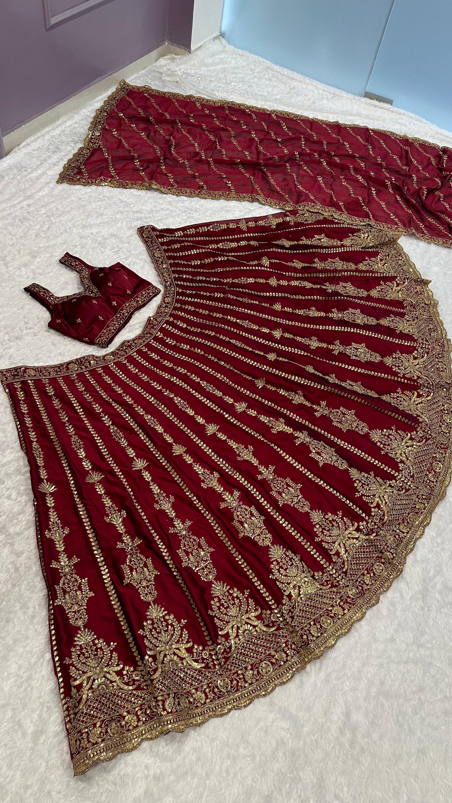 Bridal Wear Maroon Color Heavy Kasturi Silk With Sequins And Dori Zari Work Designer Wedding Lehenga Choli