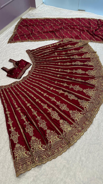 Bridal Wear Maroon Color Heavy Kasturi Silk With Sequins And Dori Zari Work Designer Wedding Lehenga Choli