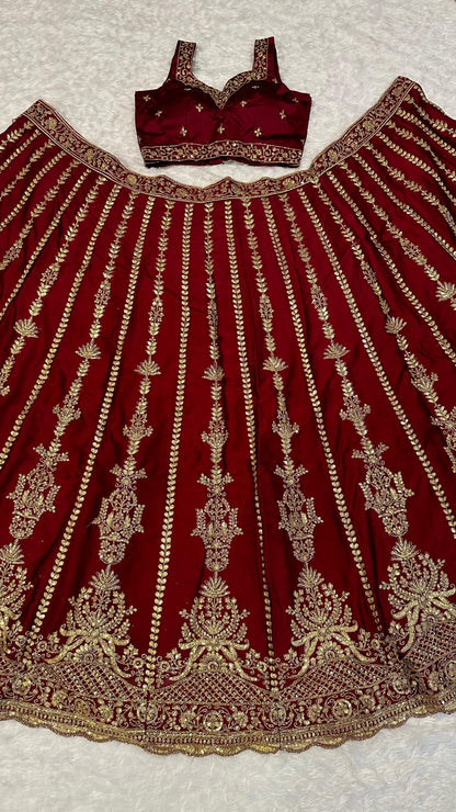 Bridal Wear Maroon Color Heavy Kasturi Silk With Sequins And Dori Zari Work Designer Wedding Lehenga Choli