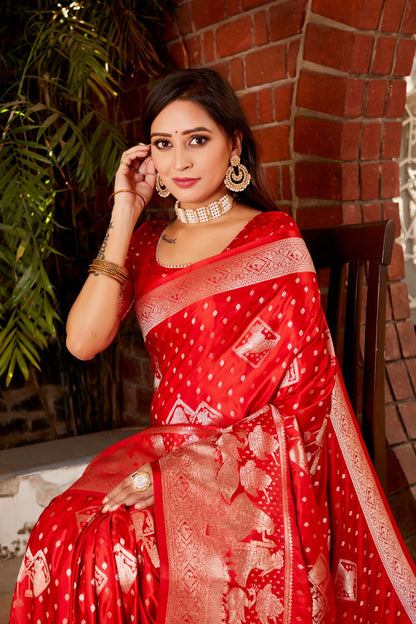 Outstanding Red Color Superior Pure Kanjivaram Soft Satin Silk Designer Saree