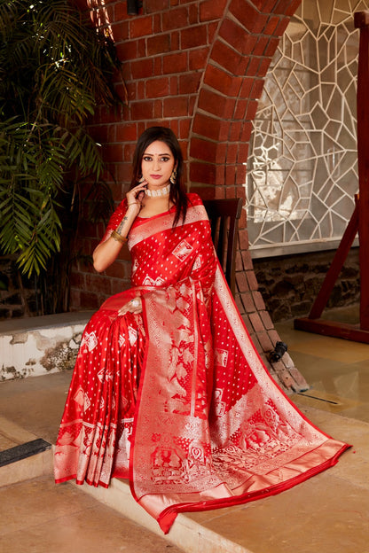 Outstanding Red Color Superior Pure Kanjivaram Soft Satin Silk Designer Saree