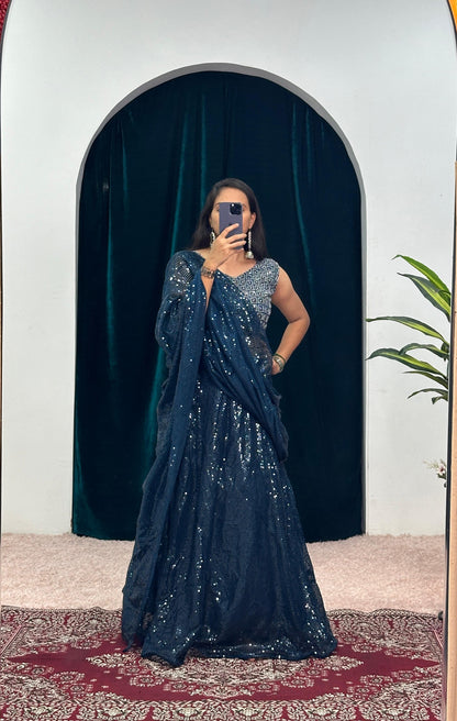 Bollywood Style Teal Color Faux Georgette With Heavy Embroidery Work Designer Lehenga Choli