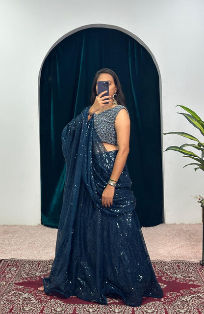 Bollywood Style Teal Color Faux Georgette With Heavy Embroidery Work Designer Lehenga Choli