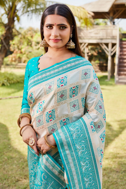 Festive Wear Sky Blue Color Superior Pure Kanjivaram Soft Silk Weaving Work Designer Saree