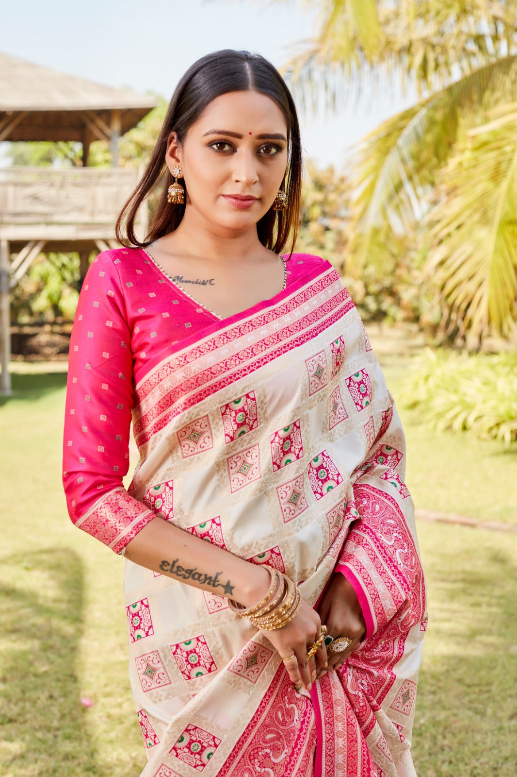 Wedding Wear Pink Color Superior Pure Kanjivaram Soft Silk Weaving Work Designer Saree