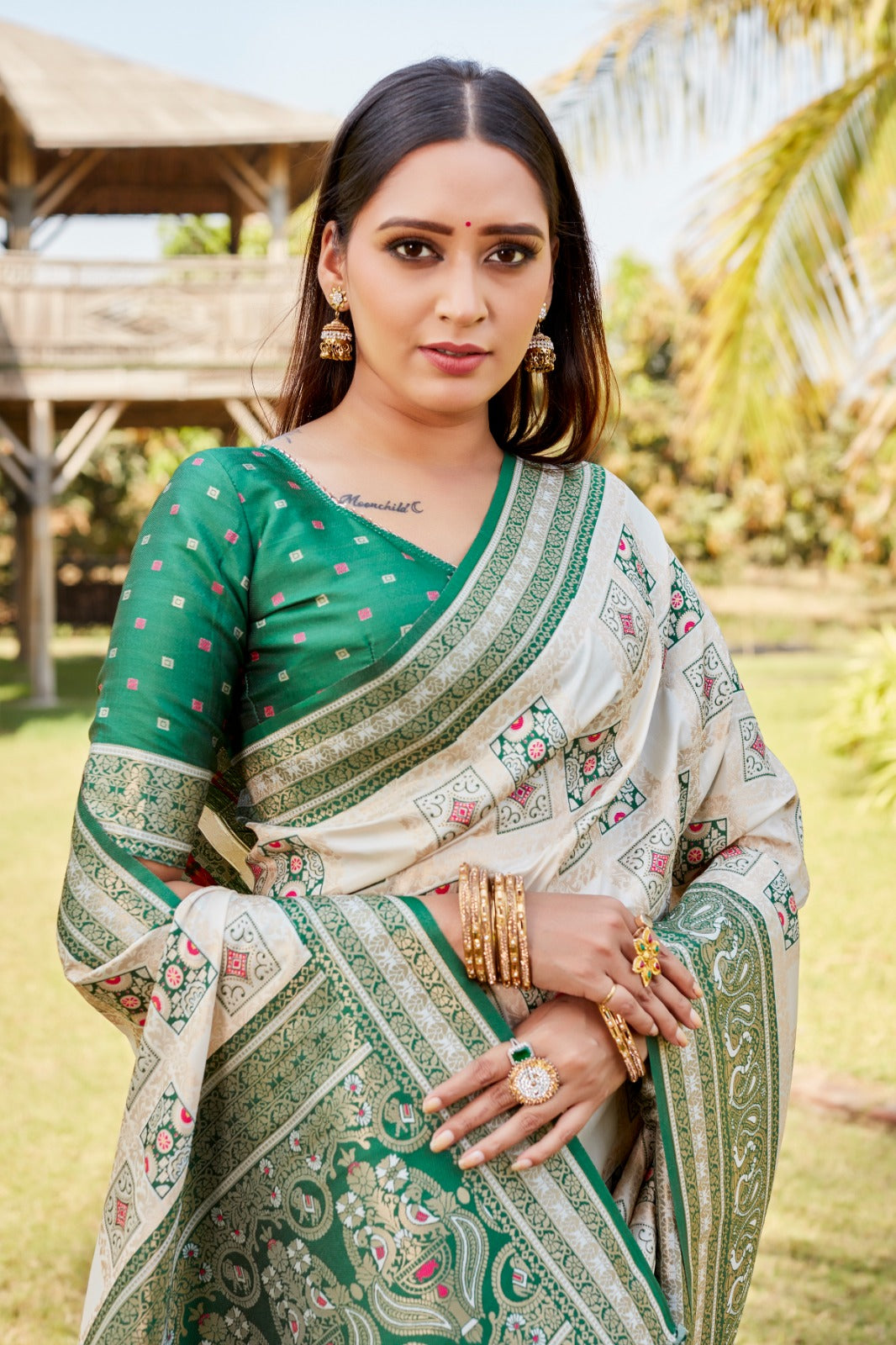 Bridal Wear Green Color Superior Pure Kanjivaram Soft Silk Weaving Work Designer Saree