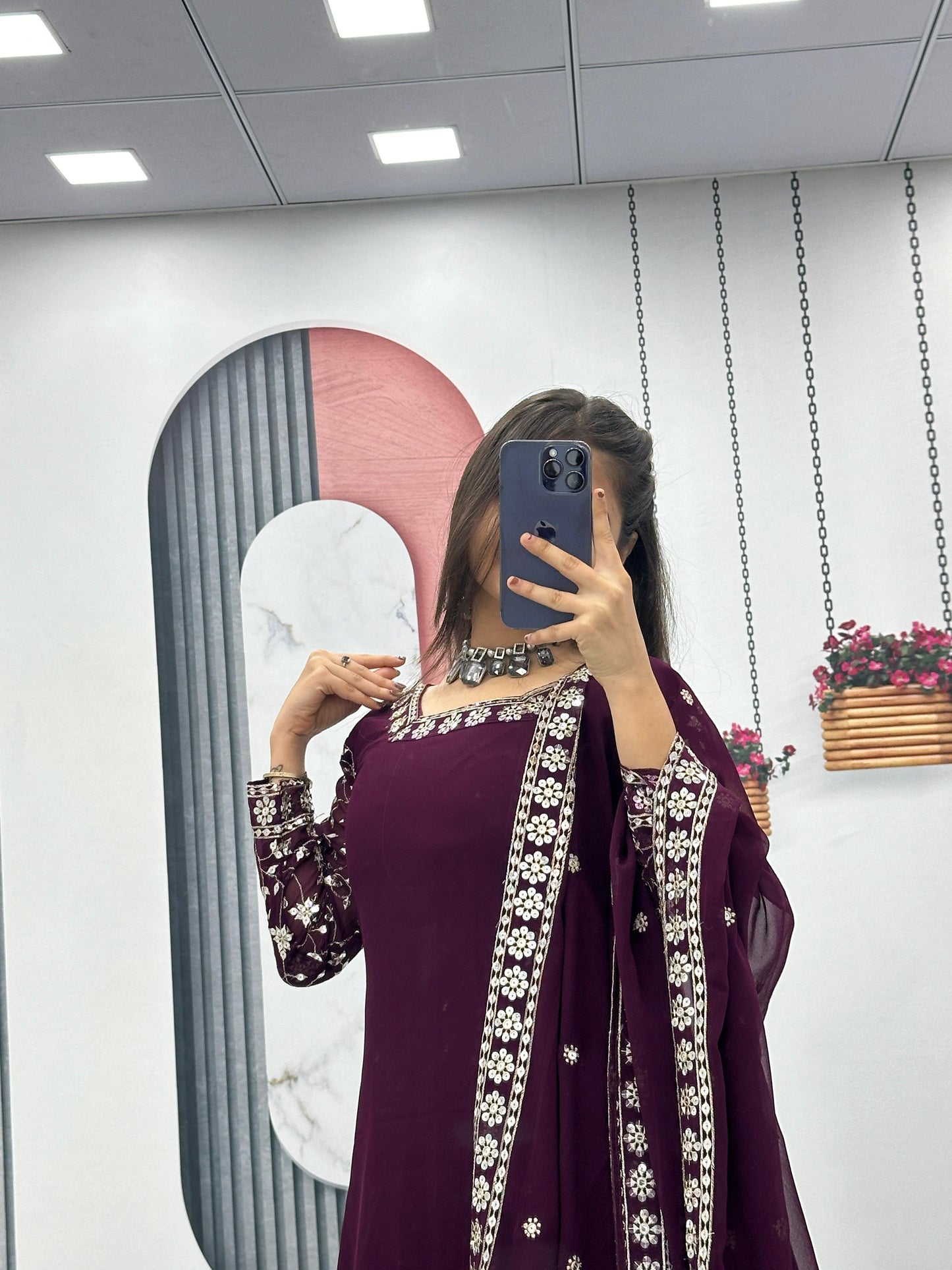 Engagement Wear Purple Color Heavy Faux Georgette With Embroidery 7 mm Sequence Work Palazzo Suit