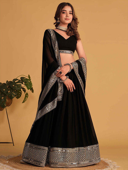Ceremony Wear Black Color Faux Blooming With 7mm Sequins Embroidered Work Designer Lehenga Choli