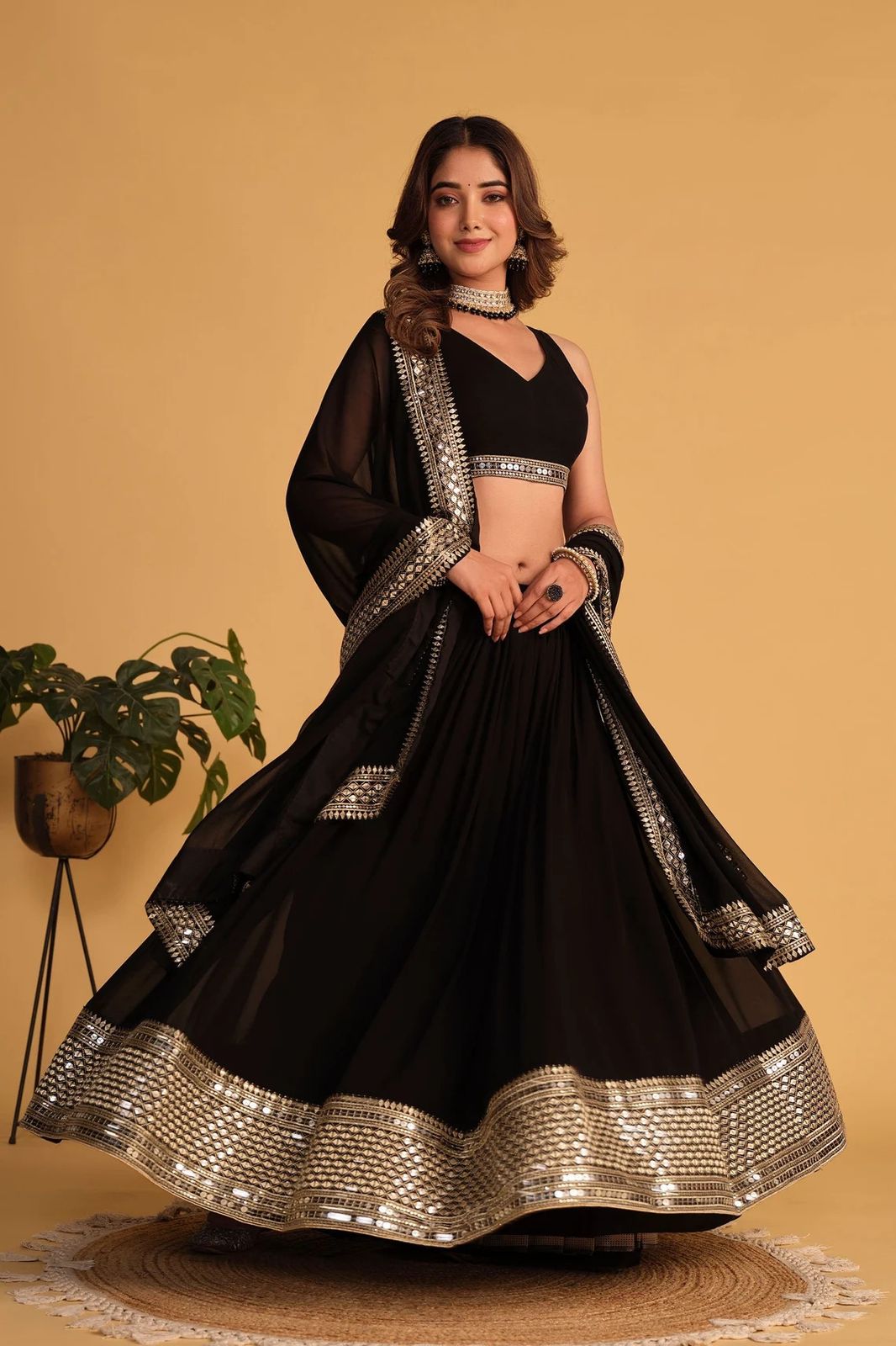 Ceremony Wear Black Color Faux Blooming With 7mm Sequins Embroidered Work Designer Lehenga Choli