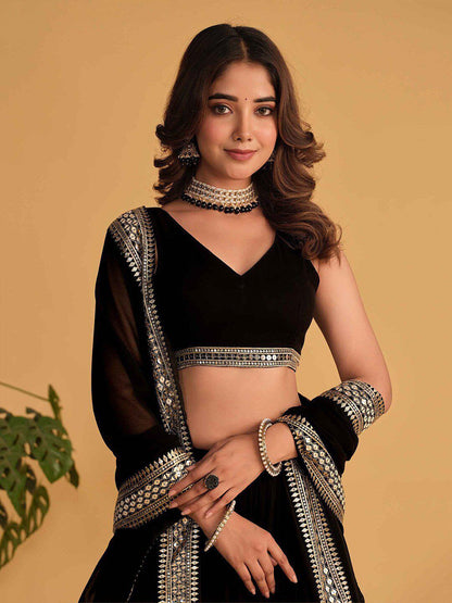 Ceremony Wear Black Color Faux Blooming With 7mm Sequins Embroidered Work Designer Lehenga Choli