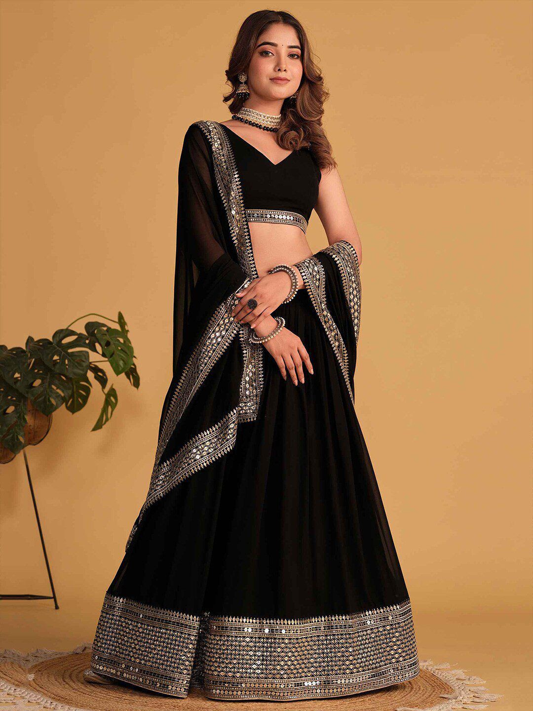 Ceremony Wear Black Color Faux Blooming With 7mm Sequins Embroidered Work Designer Lehenga Choli