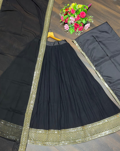 Ceremony Wear Black Color Faux Blooming With 7mm Sequins Embroidered Work Designer Lehenga Choli