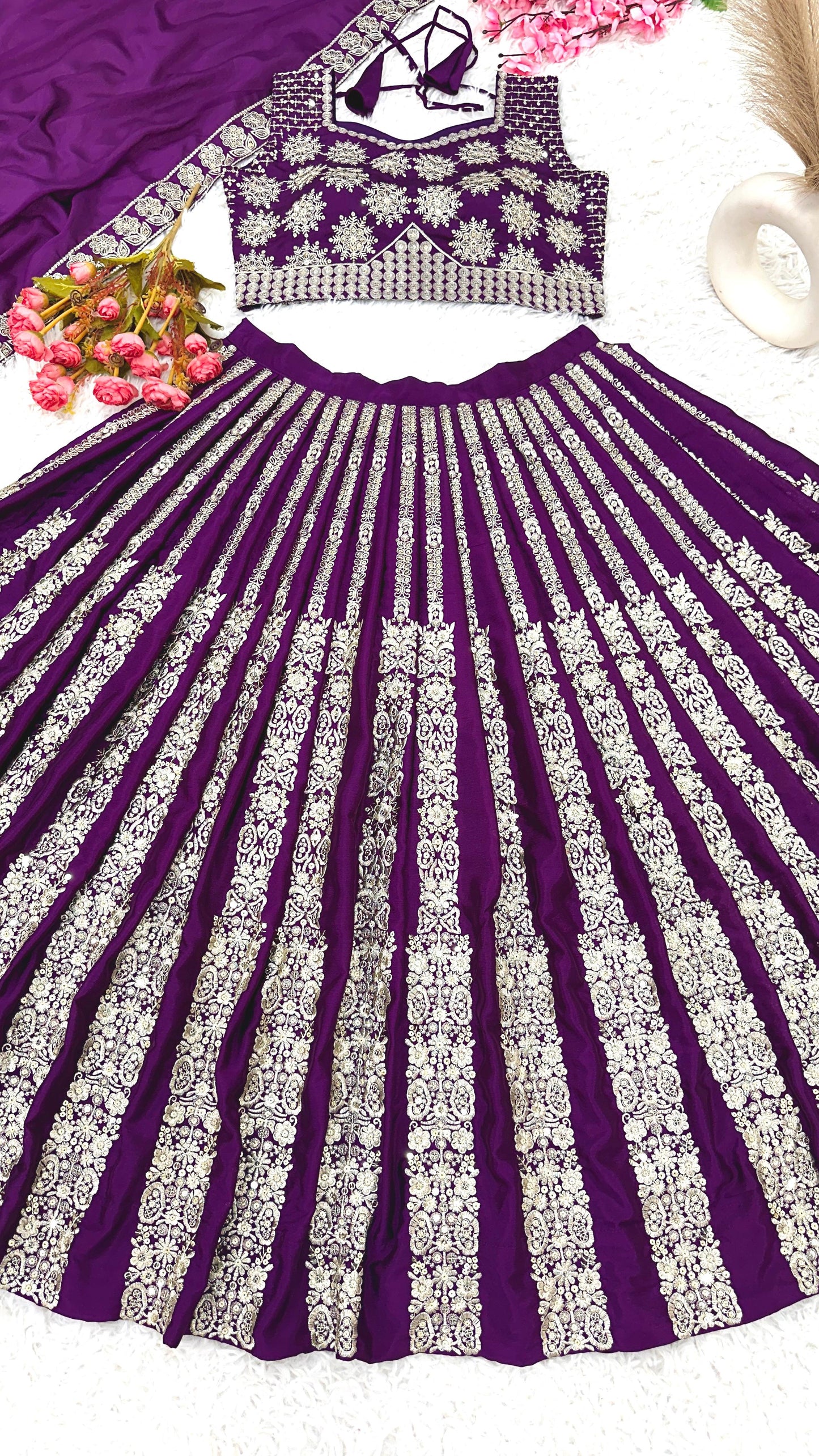 Trendy Purple Color Heavy Chinon Silk With Heavy Embroidery Sequence Work With Latkan Dori Lehenga Choli