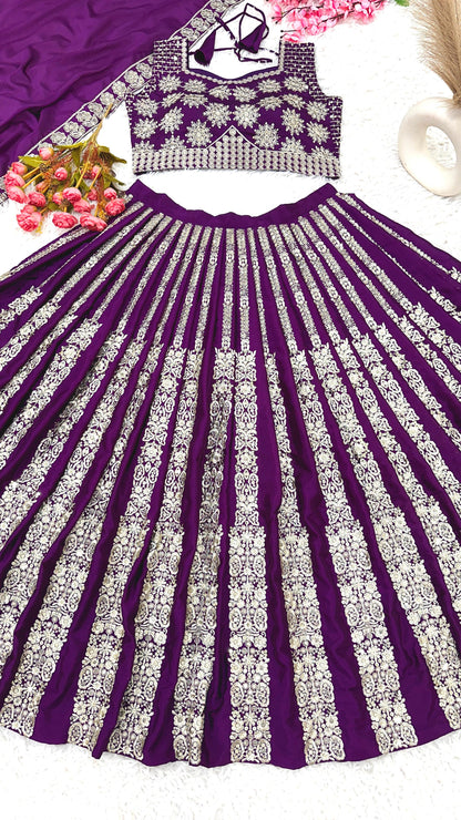Trendy Purple Color Heavy Chinon Silk With Heavy Embroidery Sequence Work With Latkan Dori Lehenga Choli