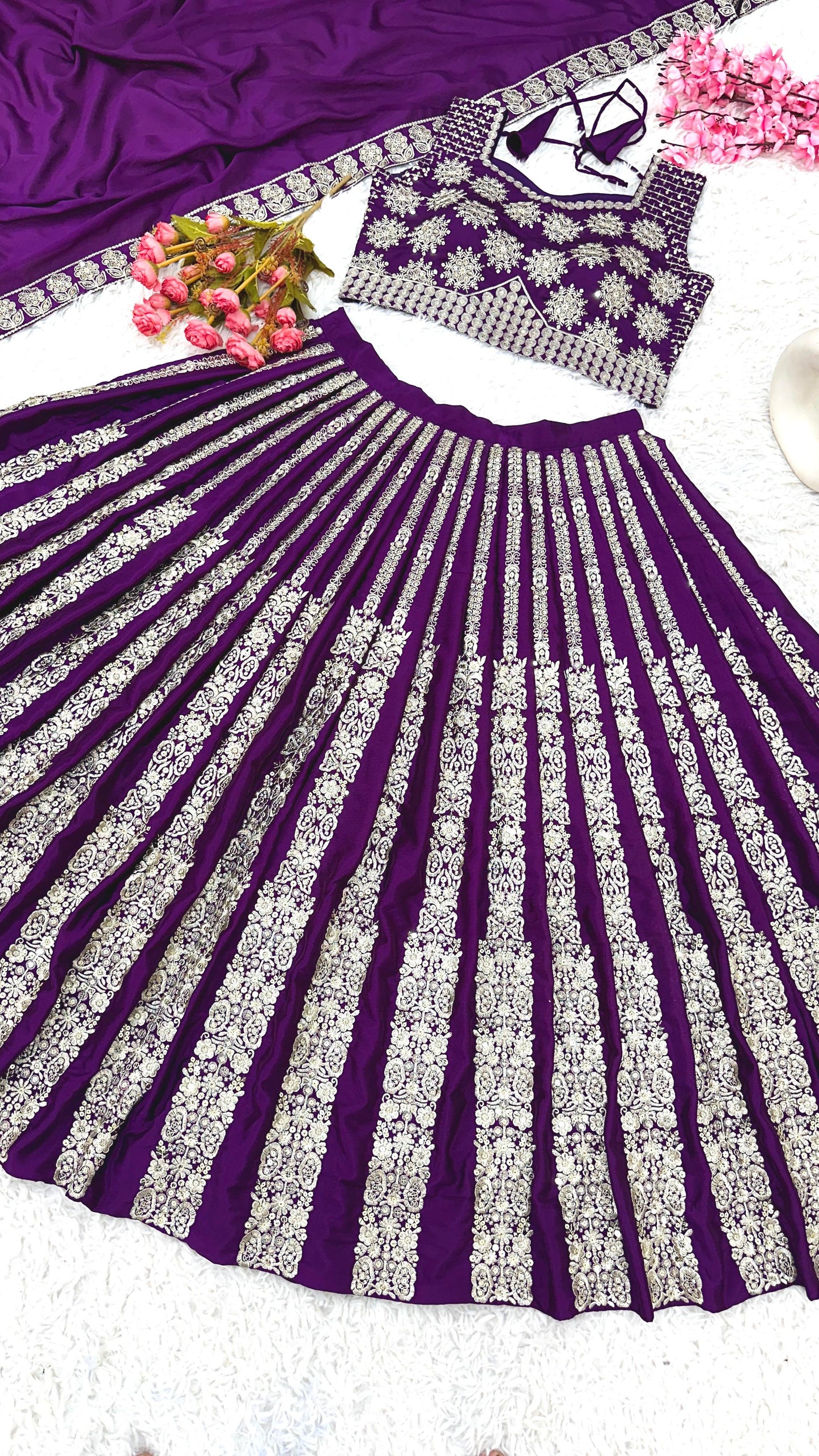 Trendy Purple Color Heavy Chinon Silk With Heavy Embroidery Sequence Work With Latkan Dori Lehenga Choli