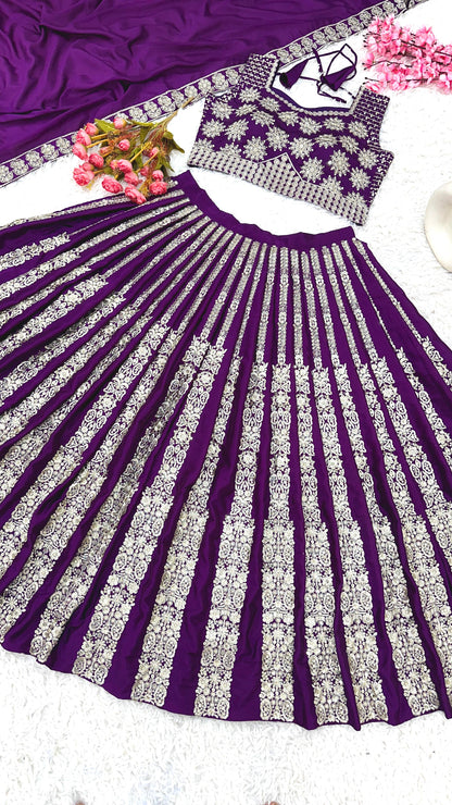 Trendy Purple Color Heavy Chinon Silk With Heavy Embroidery Sequence Work With Latkan Dori Lehenga Choli