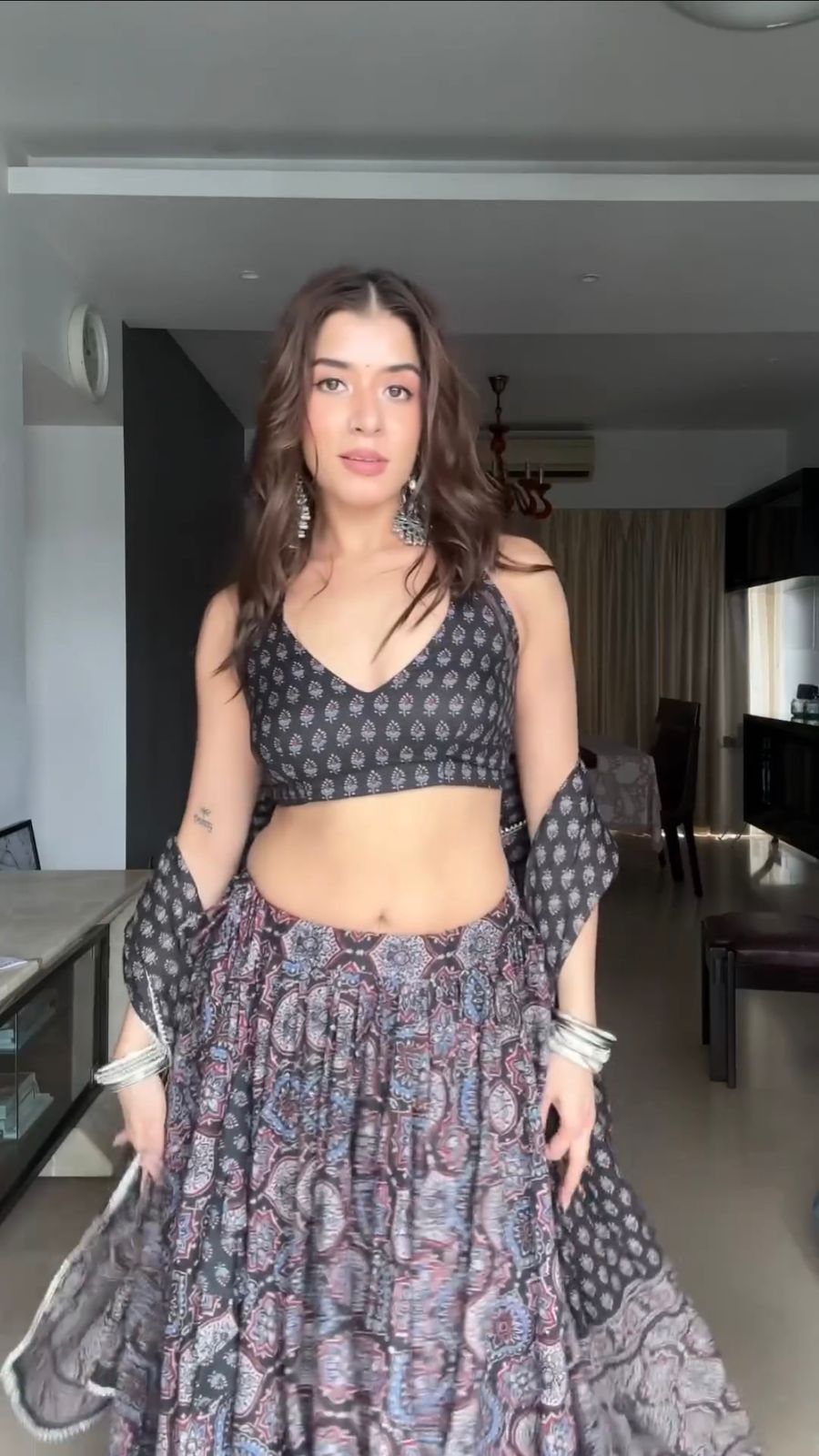 Grey Color Maslin Printed With Goldan Patta Work Navratri Lehenga Choli