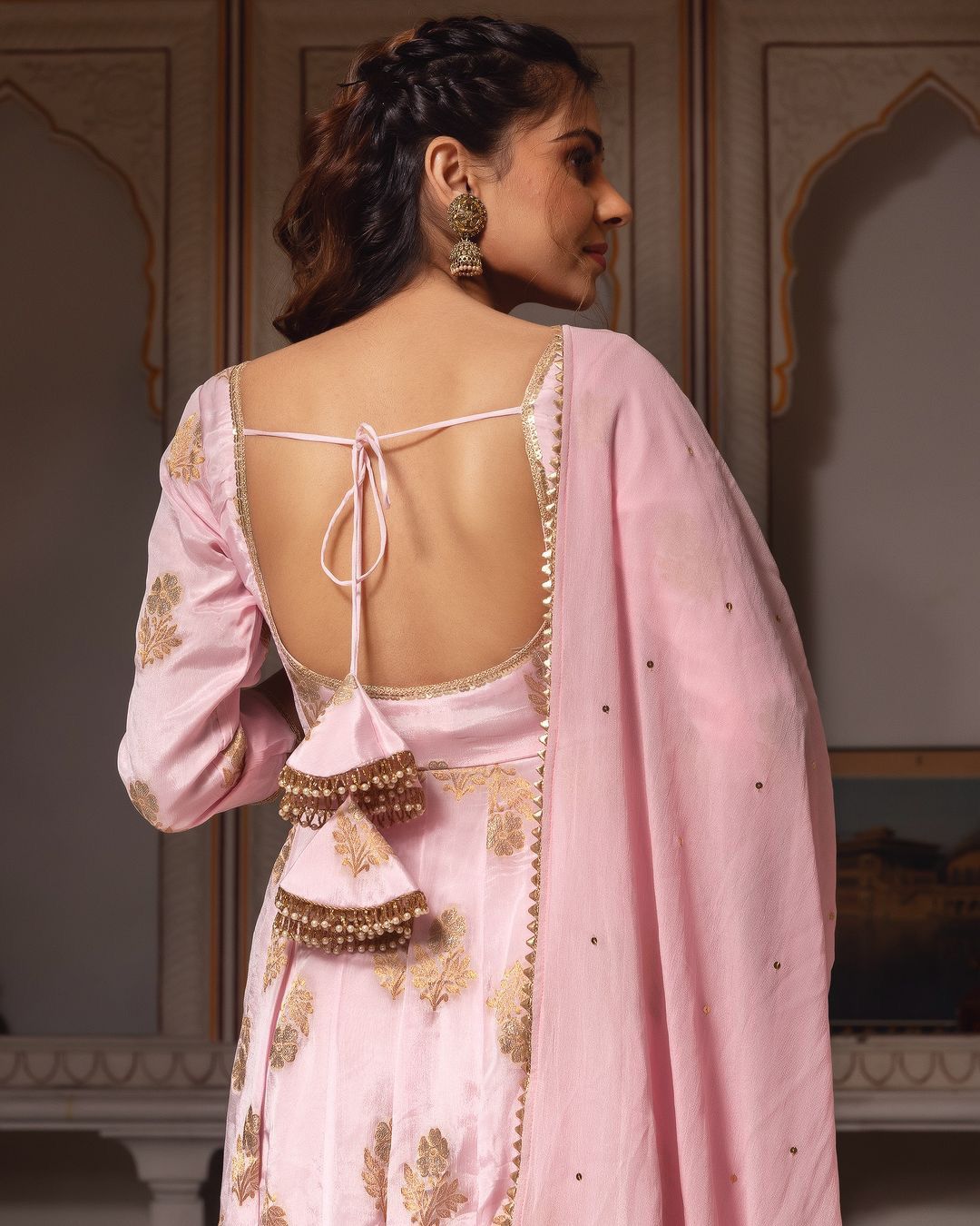 Eyes Catching Peach Color Heavy Faux Georgette With Embroidery Work Designer Anarkali Suit