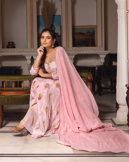 Eyes Catching Peach Color Heavy Faux Georgette With Embroidery Work Designer Anarkali Suit