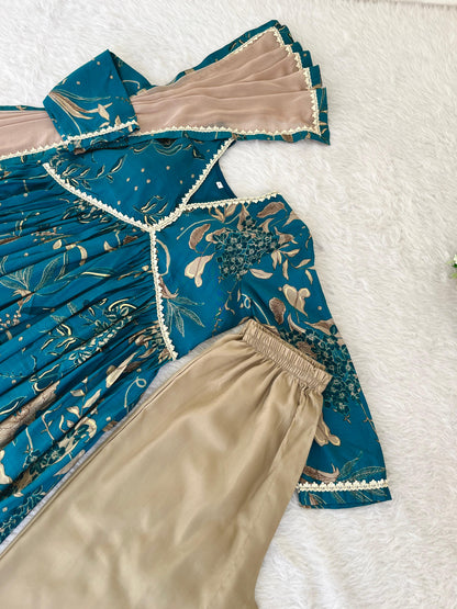 Innovative Teal Green Color Pure Viscose Chanderi Mill Printed Wedding Wear Anarkali Suit