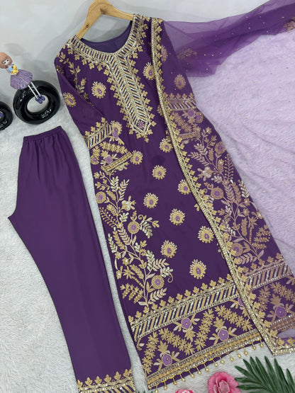Purple Color Heavy Faux Georgette And Chain Sequence Work Designer Pakistani Salwar Suit