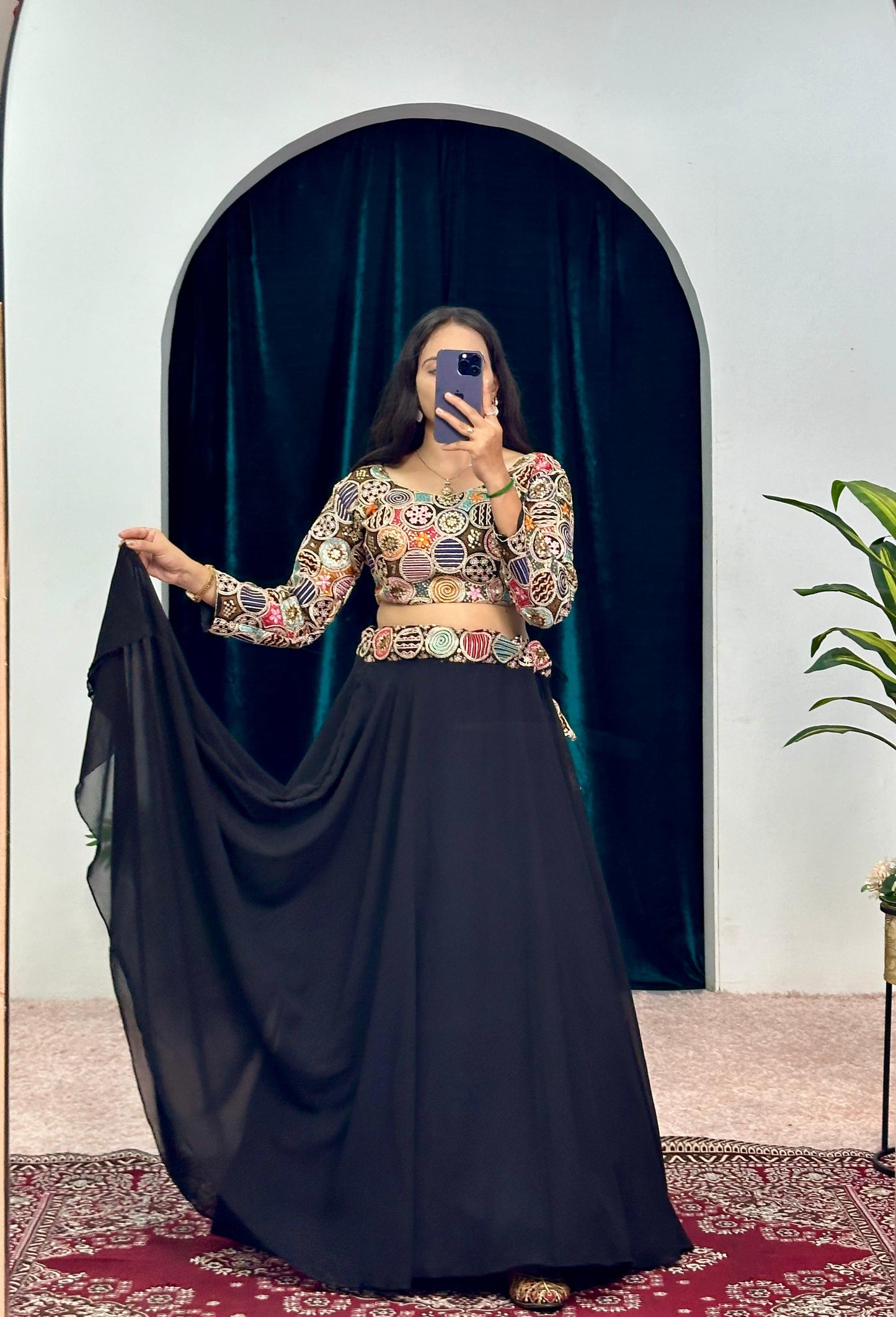 Function Wear Black Color Faux Georgette 6 Meter With Heavy Embroidery Work Designer Lehenga Choli