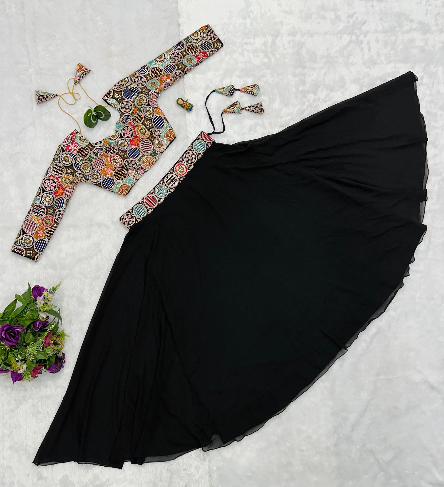 Function Wear Black Color Faux Georgette 6 Meter With Heavy Embroidery Work Designer Lehenga Choli