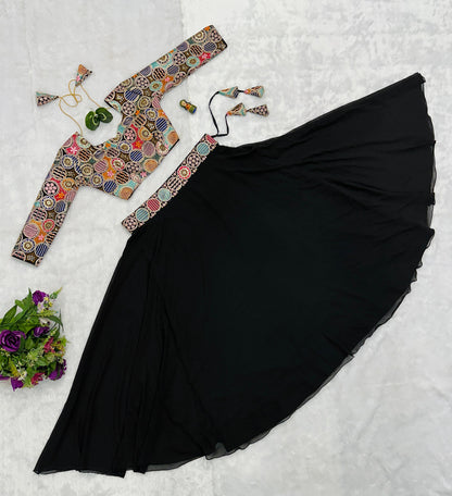 Function Wear Black Color Faux Georgette 6 Meter With Heavy Embroidery Work Designer Lehenga Choli