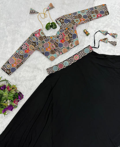Function Wear Black Color Faux Georgette 6 Meter With Heavy Embroidery Work Designer Lehenga Choli