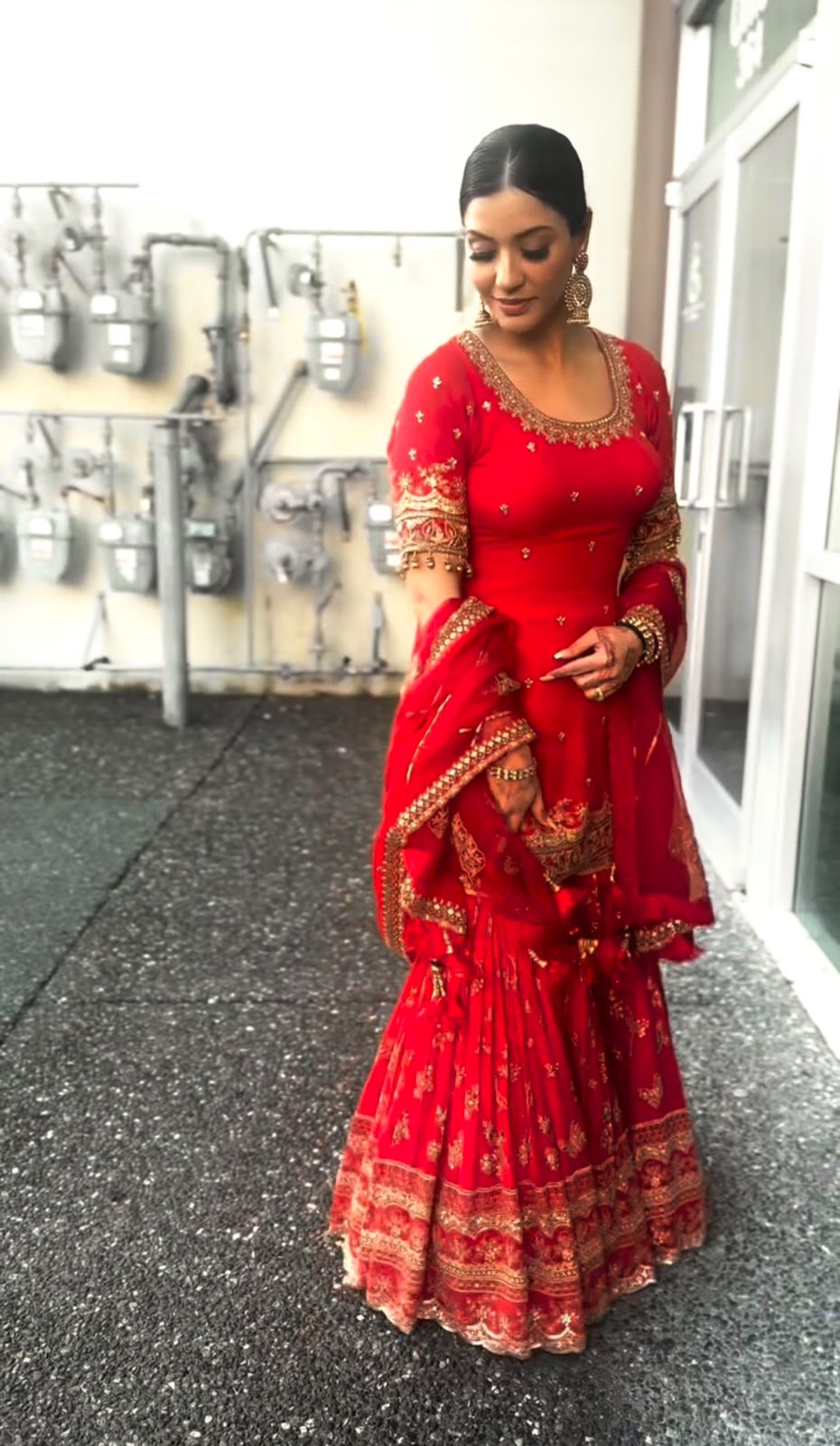 Wedding Wear Red Color Heavy Faux Georgette Material With 5mm Sequence Embroidery Work Sharara Suit