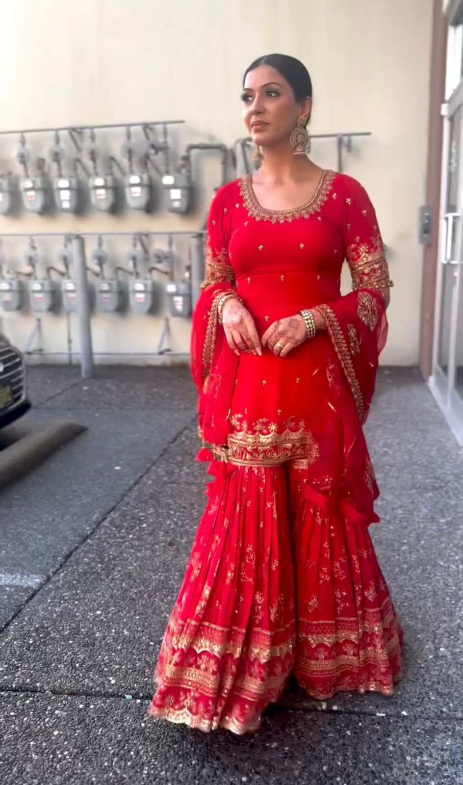 Wedding Wear Red Color Heavy Faux Georgette Material With 5mm Sequence Embroidery Work Sharara Suit