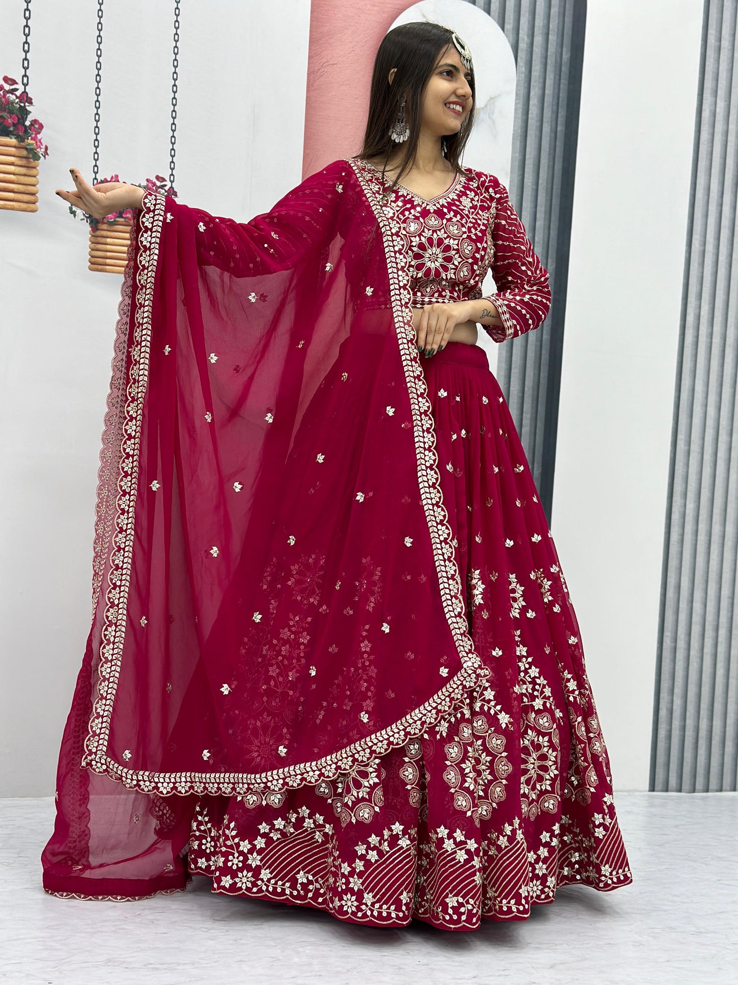 Wedding Wear Pink Color Heavy Faux Georgette With Embroidery Sequence Work Lehenga Choli