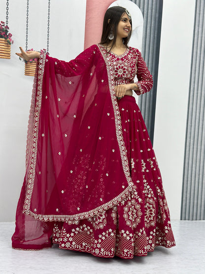 Wedding Wear Pink Color Heavy Faux Georgette With Embroidery Sequence Work Lehenga Choli