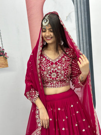 Wedding Wear Pink Color Heavy Faux Georgette With Embroidery Sequence Work Lehenga Choli